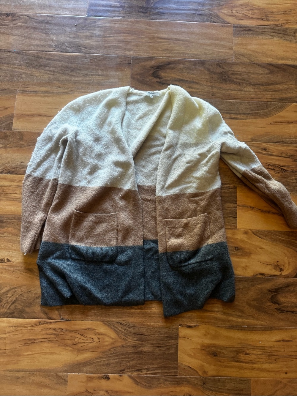 Madewell Cream Brown Gray Colorblock Open-Front Cardigan